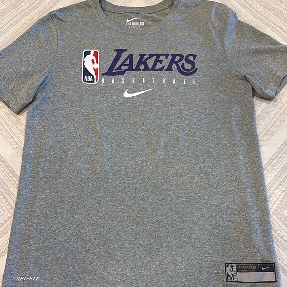 Nike Boys Dri-Fit Gray NBA Lakers Basketball Tee - Size L - Picture 1 of 6